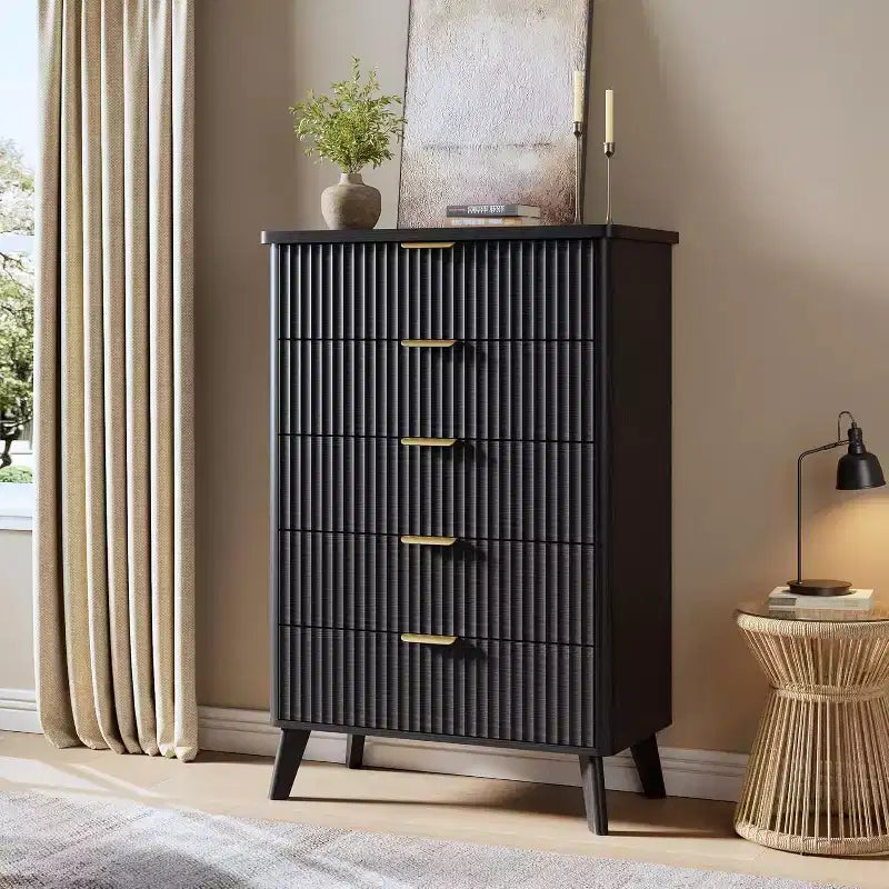 5-Drawer Fluted Dresser, 47.2-Inch Tall Chest of Drawers, Curved Design