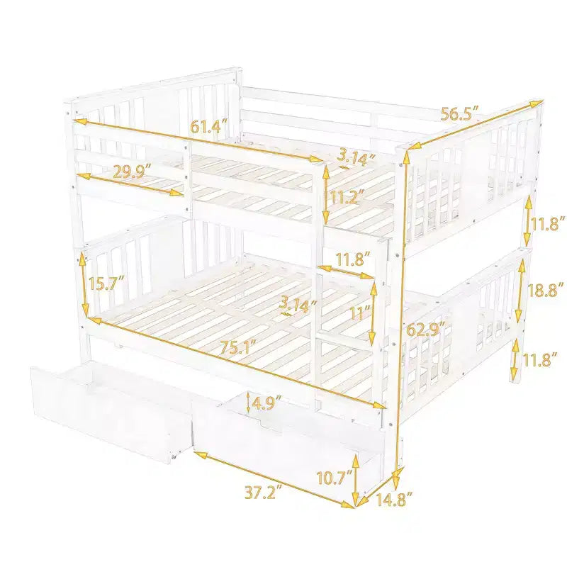 Modern Full over Full Bunk Bed with 2 Drawers