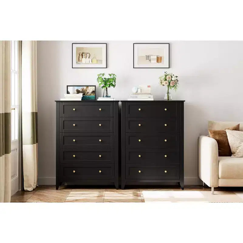 Tall 5 Drawer Dresser with Deep Drawers Metal Knobs Modern Wooden Chest of Drawers for Bedroom Entryway Hallway
