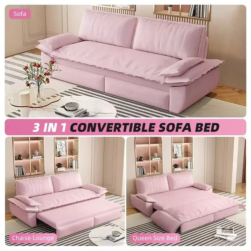 3-in-1 Convertible Queen Sleeper Sofa with Velvet Upholstery