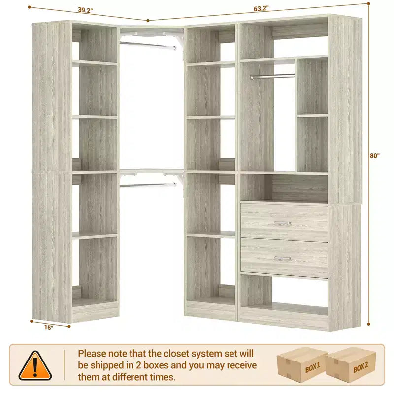 Corner Closet Organizer System with 2 Drawers