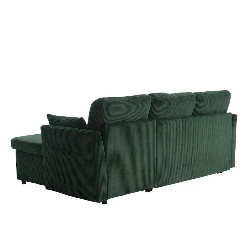 Corduroy/Chenille Upholstered L-Shaped Storage Reversible Chaise Sectional Sofa with Side Pocket