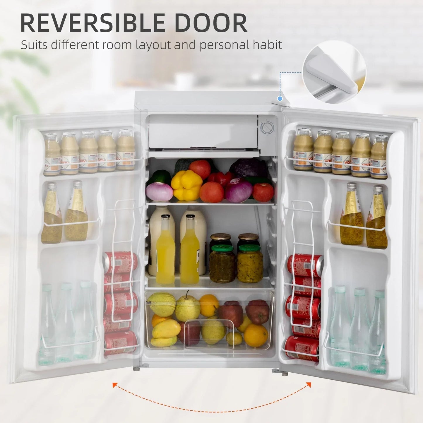 3.2 Cu.Ft Mini Fridge with Freezer, Single Door Compact Refrigerator with Adjustable Thermostat for Bedroom