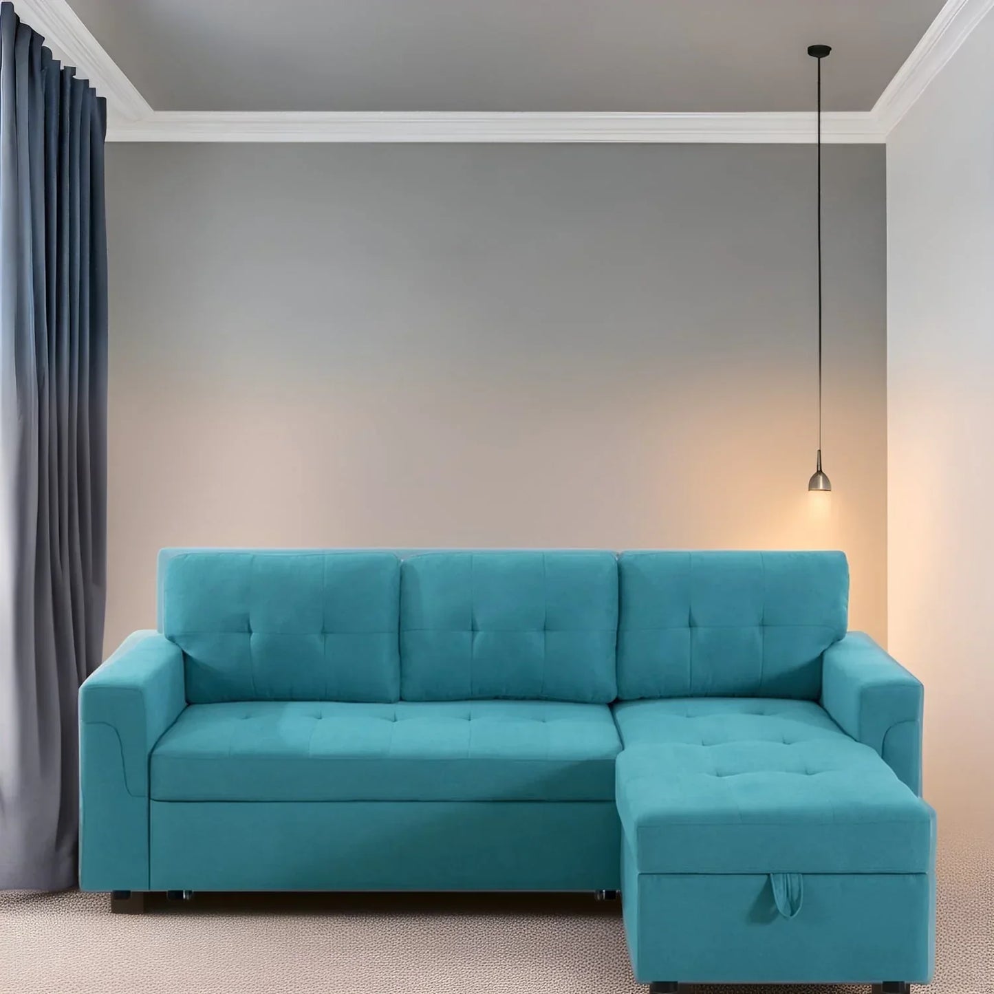 Convertible Reversible Sectional Sofa with Pull-Out Sleeper Bed, Hidden Storage Chaise, and Durable Legs