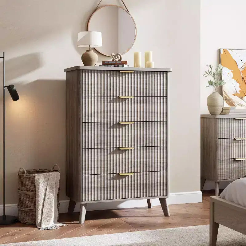5-Drawer Fluted Dresser, 47.2-Inch Tall Chest of Drawers, Curved Design