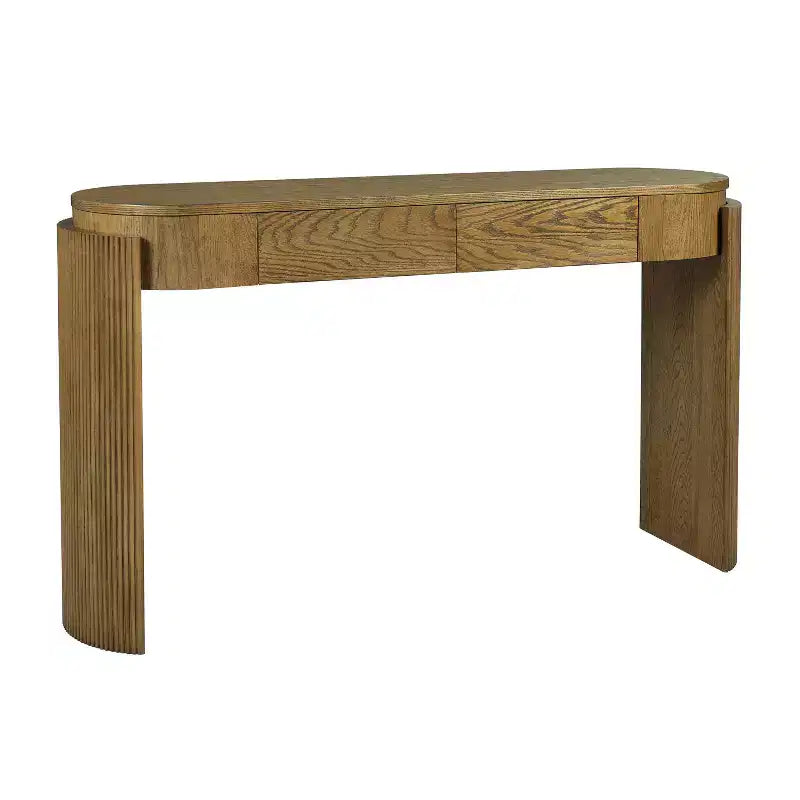Oval-Top Console Table with Fluted Curved Legs & Dual Hidden Drawers