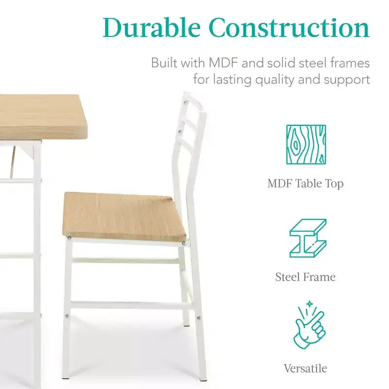 Best Choice Products 3-Piece Modern Dining Set, Square Table & Chairs Set w/ Steel Frame, Built-In Storage Rack