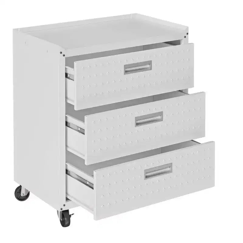 Manhattan Comfort Fortress 3pc Mobile Space Saving Garage Cabinet and Worktable Set 3.0 White