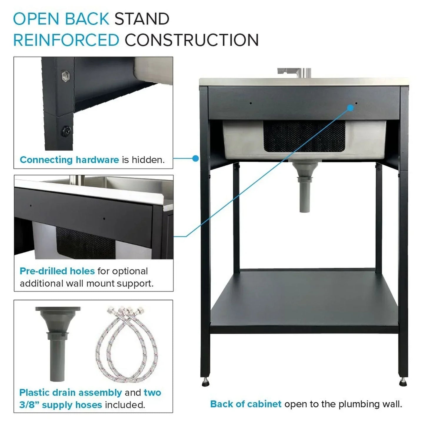 24-in W x 22-in D x 35-in H Stainless Steel Laundry Sink and Wash Stand