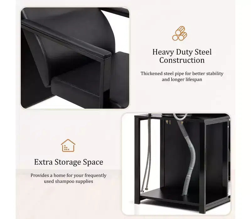 Salon Shampoo Backwash Chair Unit with Porcelain Bowl and Storage Shelf
