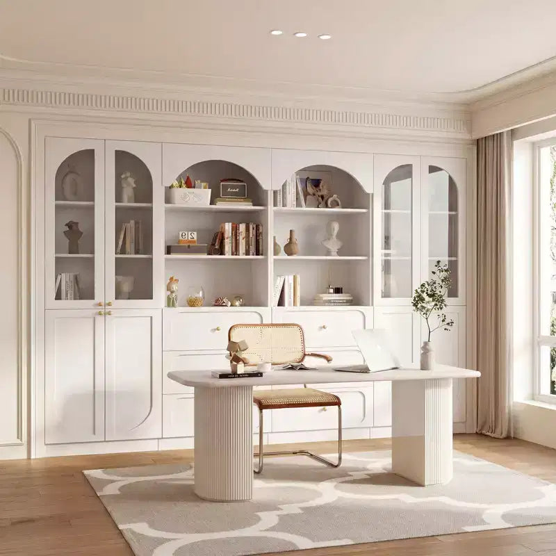 Besiost Combination Pantry cabinet with doors, Set of 2 bookcase with glass doors and shelves