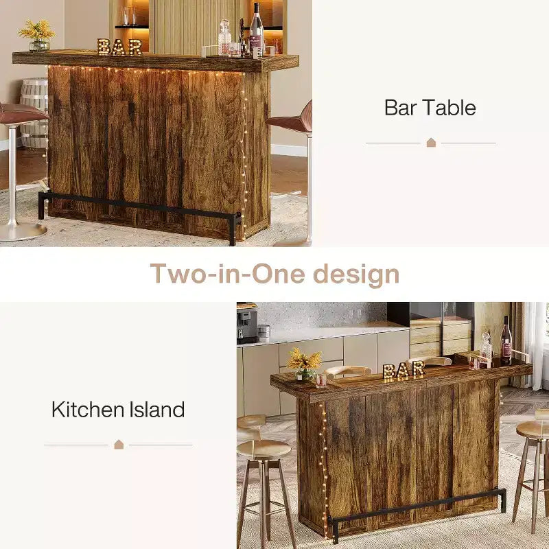 Lantine 70.9-Inch Modern 4-Tier Bar Table Home Bar Cabinet with Glass Holder and Black Footrest