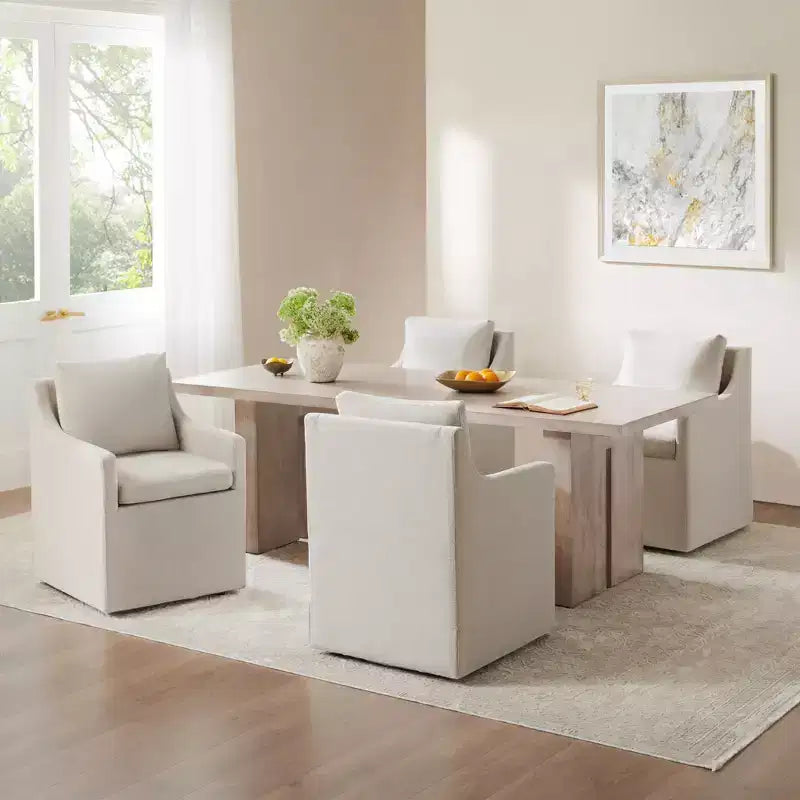 Modern Upholstered Dining Arm Chair with Hidden Casters & Under-Seat Storage