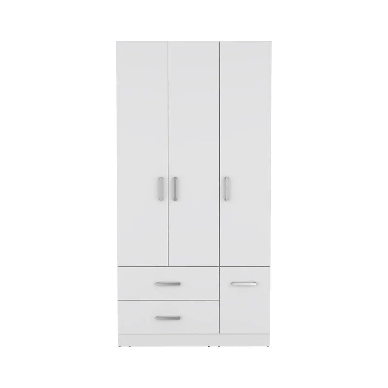 18.7 Modern Four-door Armoire with Hanging Rod, Two Drawers and 6 Shelves