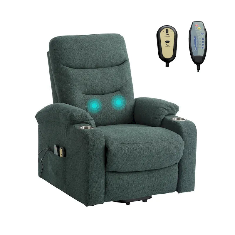 Soft Upholstered Electric Massage Recliner with Cup Holder & Dual Remote