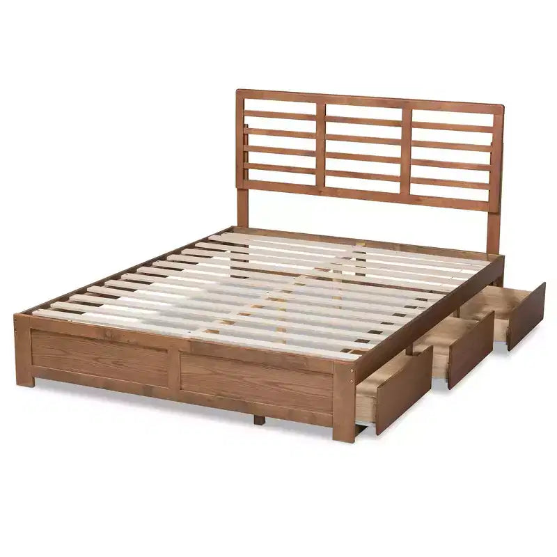Full Piera Modern Wood 3 Drawer Platform Storage Bed Walnut/Brown - Baxton Studio