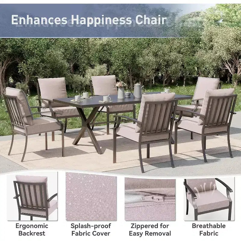 ALAULM 16 Piece Patio Dining Set Outdoor Furniture, Metal Patio Furniture Set 14 Fixed Chairs and 2 Large Tables with Umbrella for Garden
