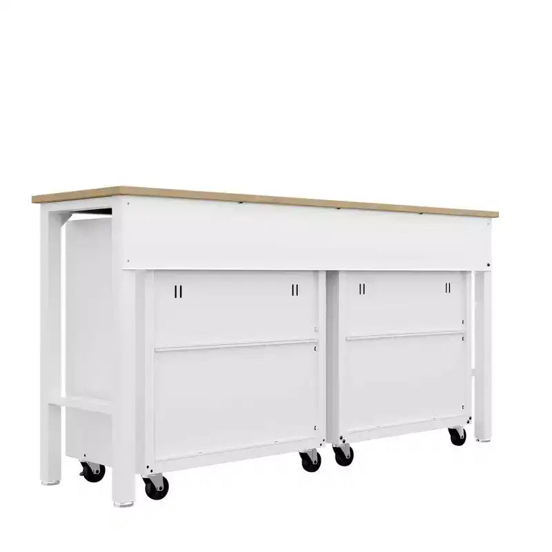 Manhattan Comfort Fortress 3pc Mobile Space Saving Garage Cabinet and Worktable Set 3.0 White