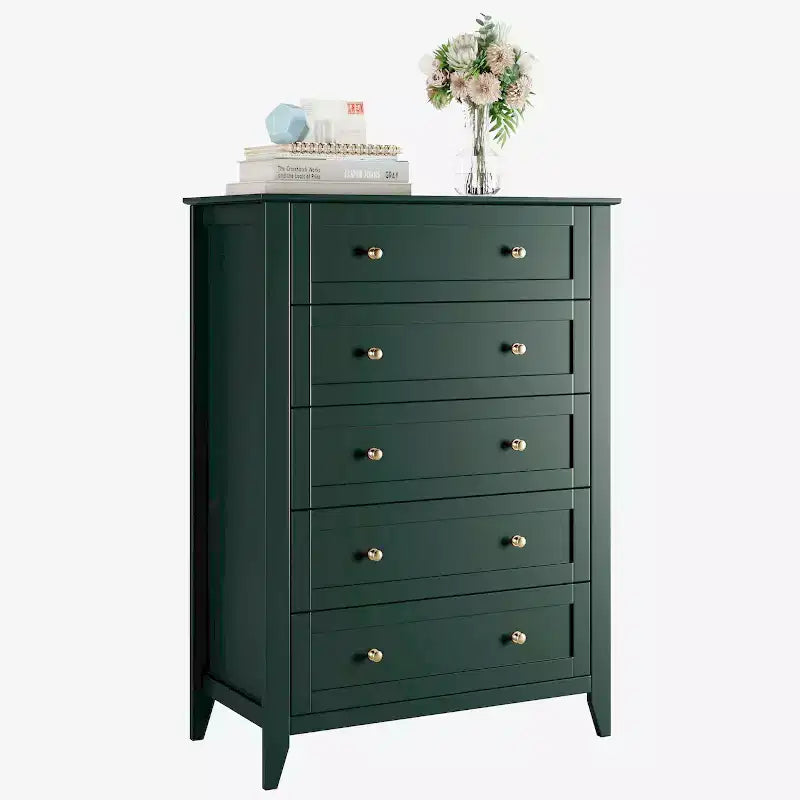 Tall 5 Drawer Dresser with Deep Drawers Metal Knobs Modern Wooden Chest of Drawers for Bedroom Entryway Hallway