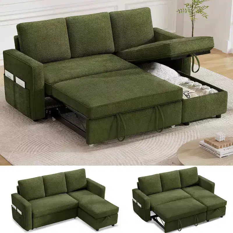 Dyonery 81 Sleeper Sofa Bed, 2 in 1 Pull Out Couch with Reversible Storage Chaise