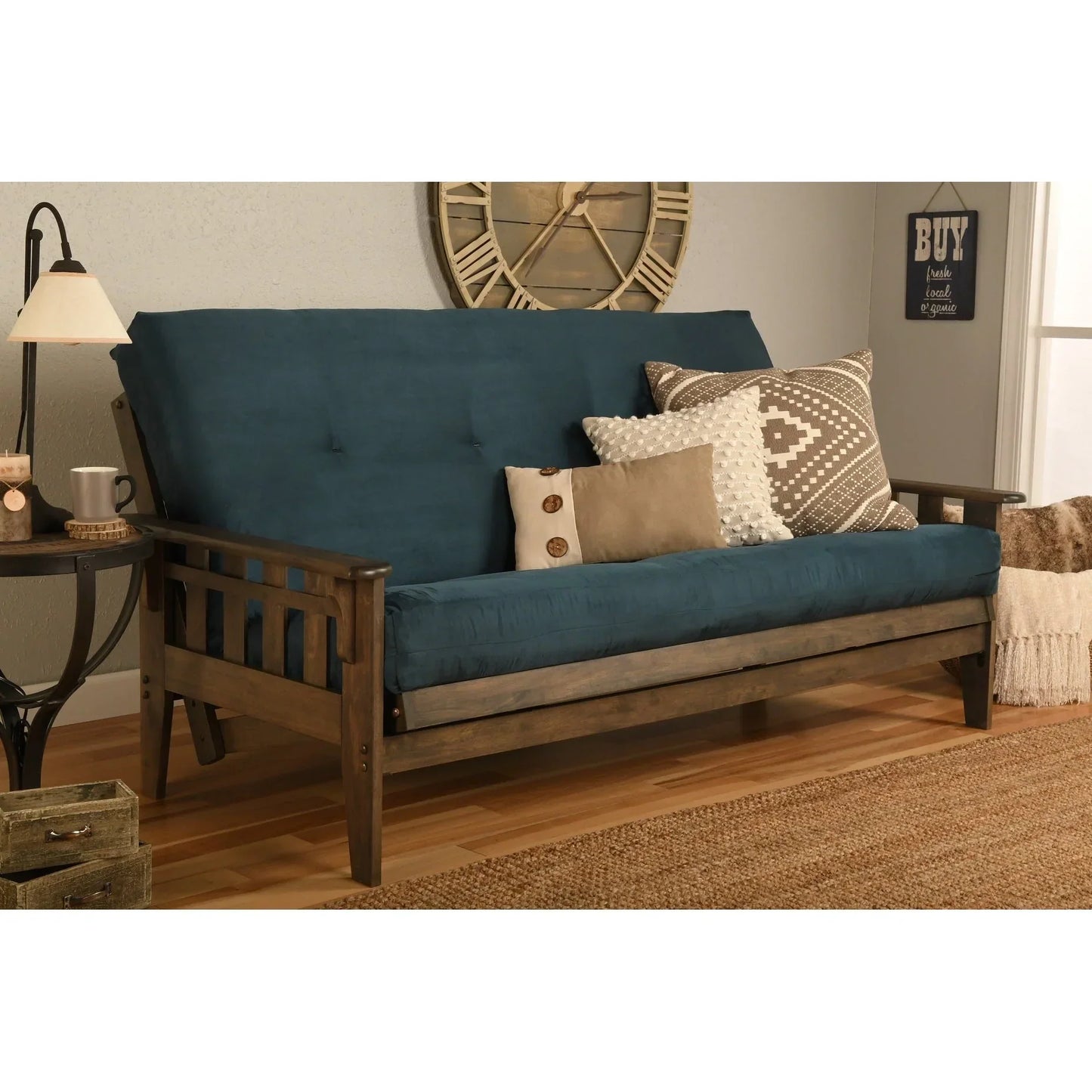 Full-size Rustic Walnut Futon Set with Mattress