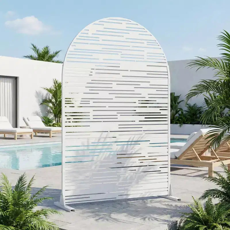 Dovelina 72H x 47W Arched Outdoor Metal Privacy Screen Freestanding Fence Panels in White/Brown for Garden Patio Deck Yard