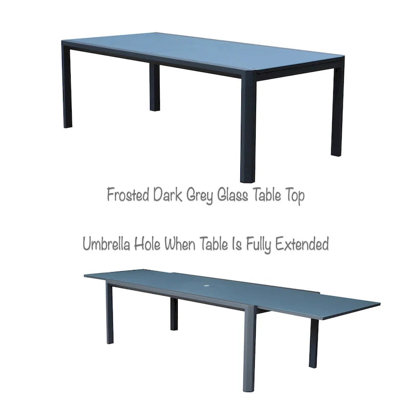 Tropea Dark Grey 11-Piece Aluminum Outdoor Dining Set with Sling Set in Midnight Grey - N/A