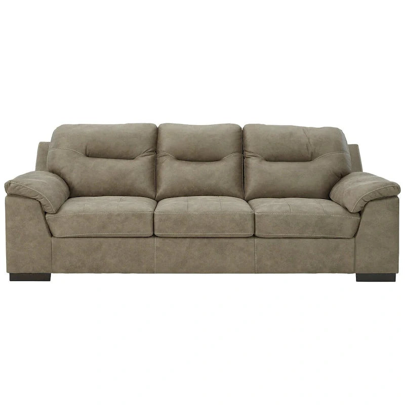 Pebble Brown Faux Leather Sofa with Tufted Styling & Pillow Top Armrests