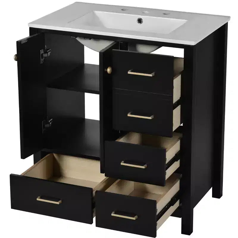 30-Inch Bathroom Vanity with Sink, Storage Drawers & Soft-Close Doors