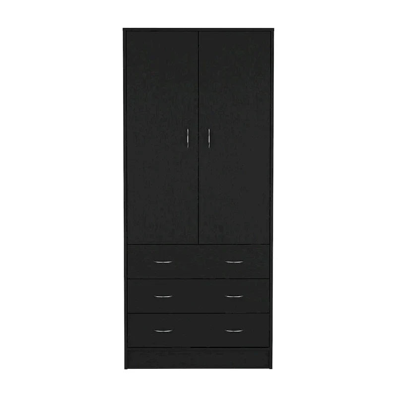 19  Modern Double-door Armoire with 3 Drawers and 1 Hanging Rod for Bedroom