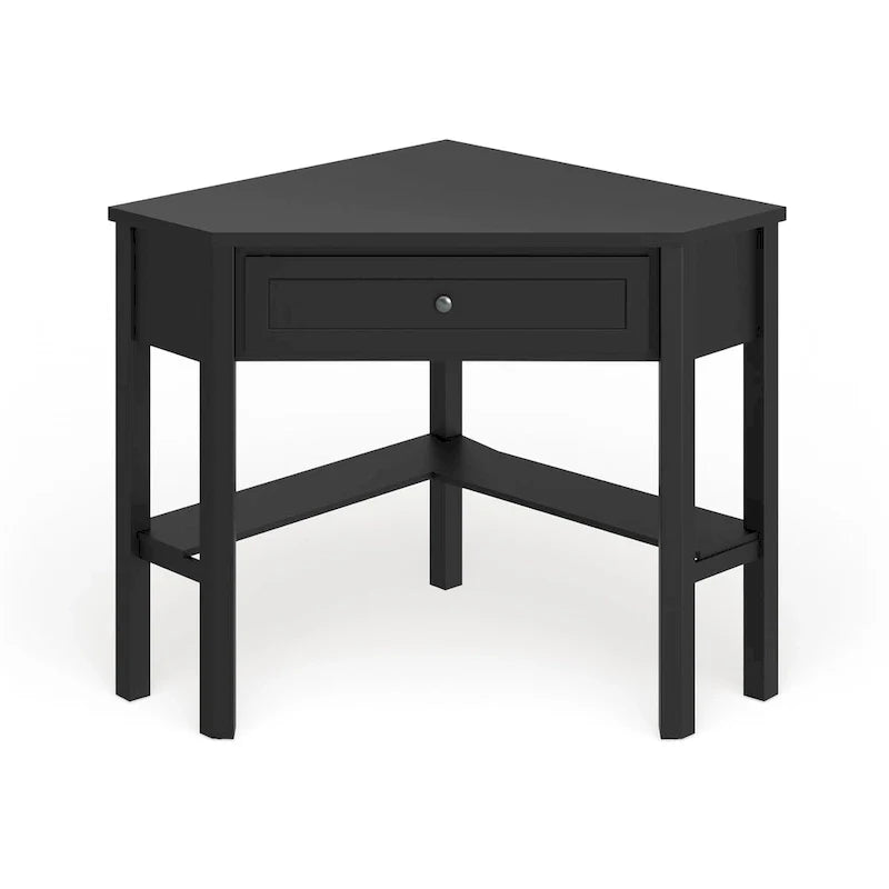 Corner Computer Desk with Drawer & Lower Shelf, Solid Wood & MDF, 42"W x 28"D x 30"H