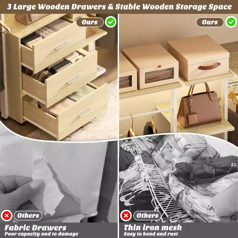 Closet Organizer System with Tower Shelving & 3 Drawers, 96"x80", 1200 lbs Capacity