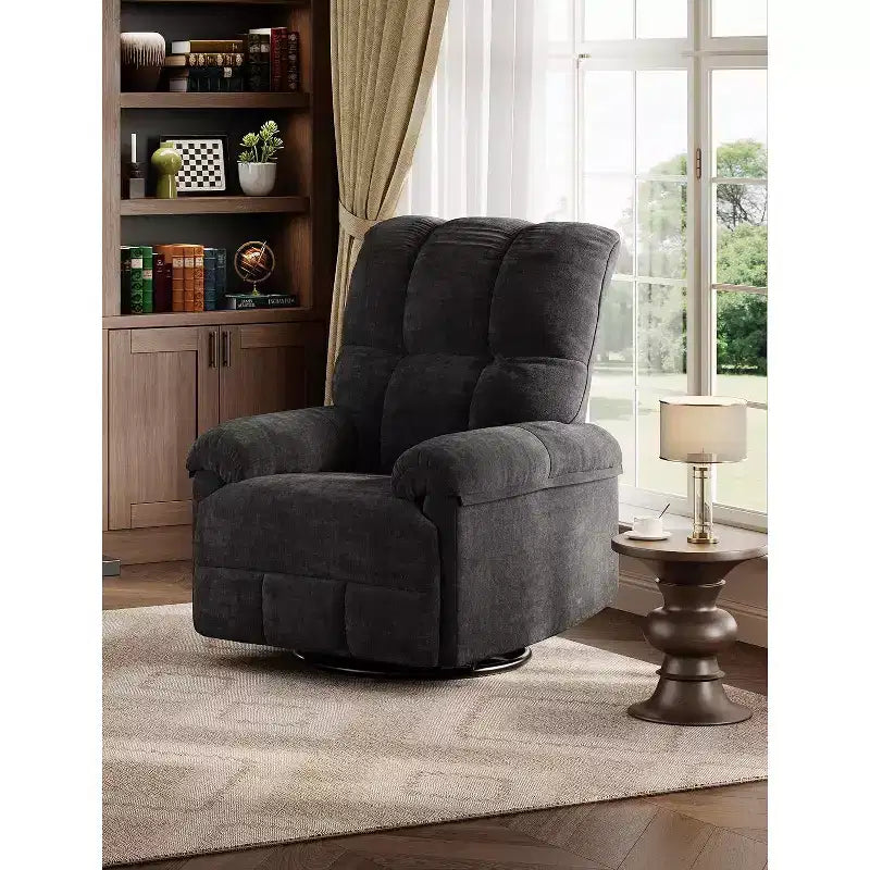 Oversized Swivel Rocker Recliner Chair, Overstuffed Chenille Upholstery, Padded Armrests, Infinite Recline, 350 lb Capacity, for Living Room