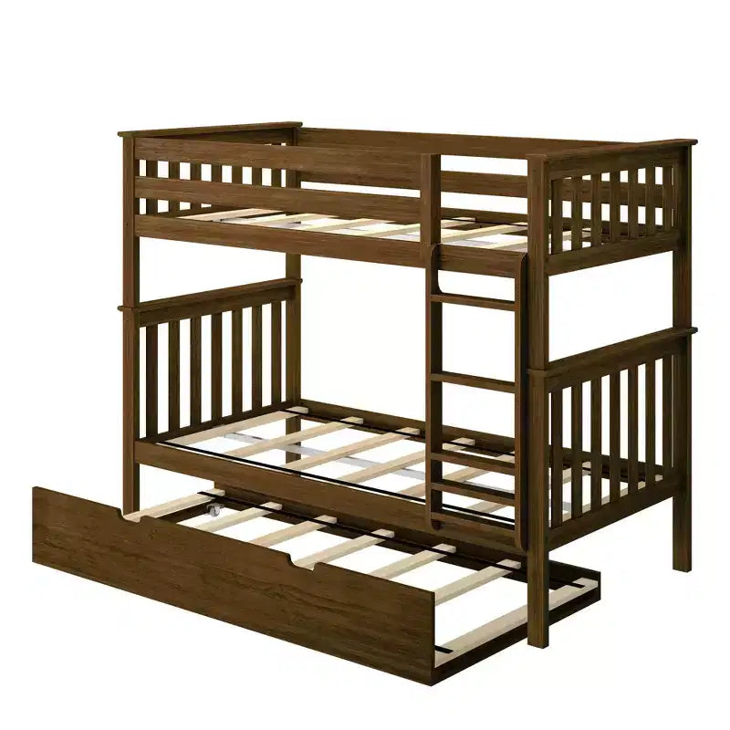 Twin over Twin Bunk Bed with Trundle, Solid Wood, Sleeps 3 – Blue / Espresso / Natural / Pecan / Walnut / White