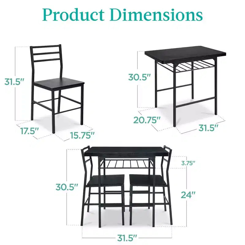 Best Choice Products 3-Piece Modern Dining Set, Square Table & Chairs Set w/ Steel Frame, Built-In Storage Rack