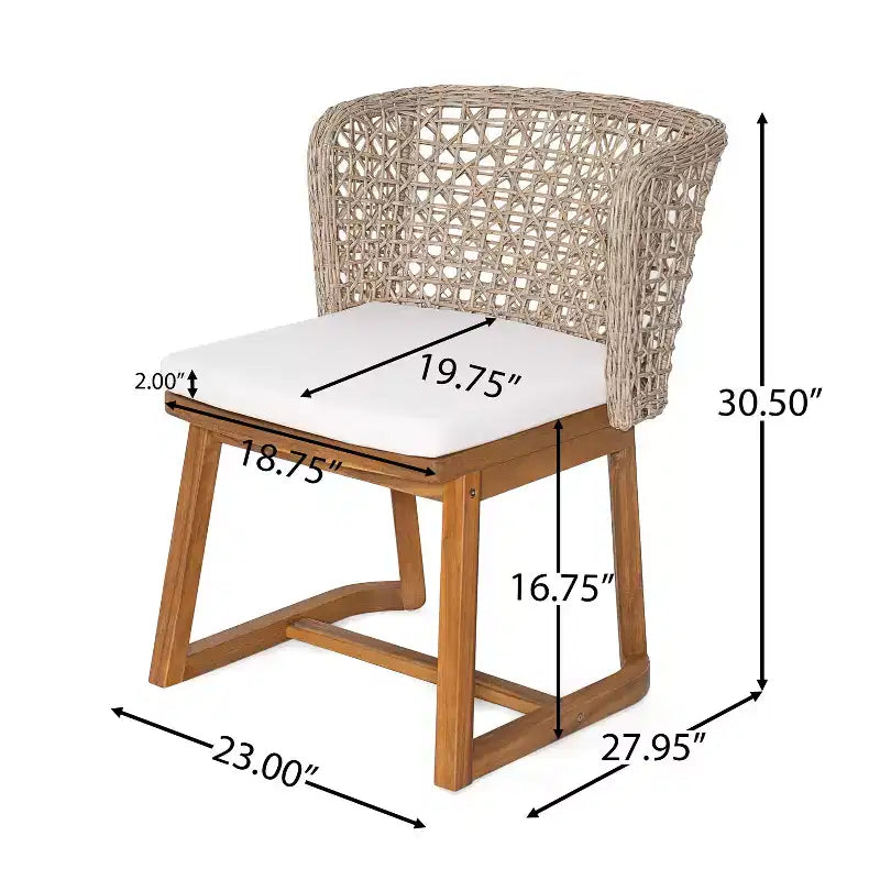 Christopher Knight Home Rohan Modern 3 Piece Acacia Patio Dining Chairs with Natural Wicker and Bistro Table