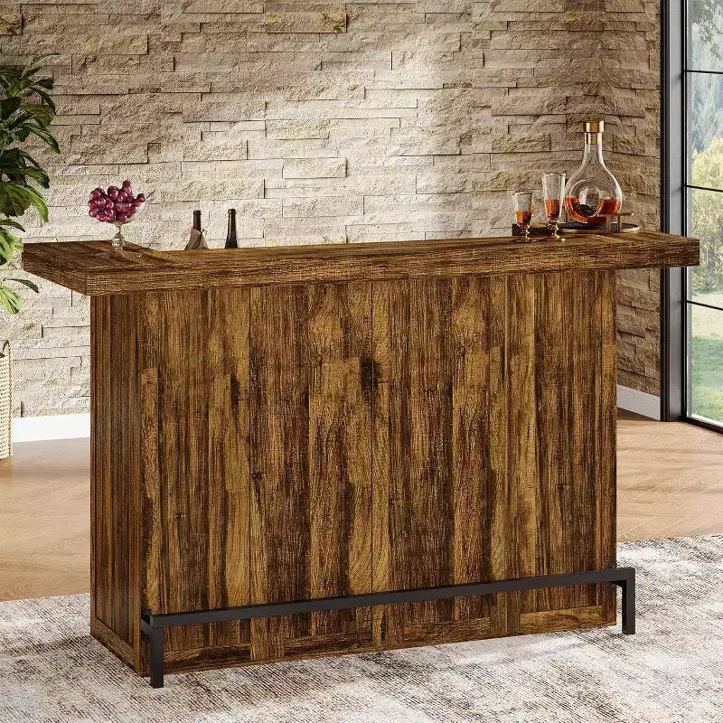 Lantine 70.9-Inch Modern 4-Tier Bar Table Home Bar Cabinet with Glass Holder and Black Footrest