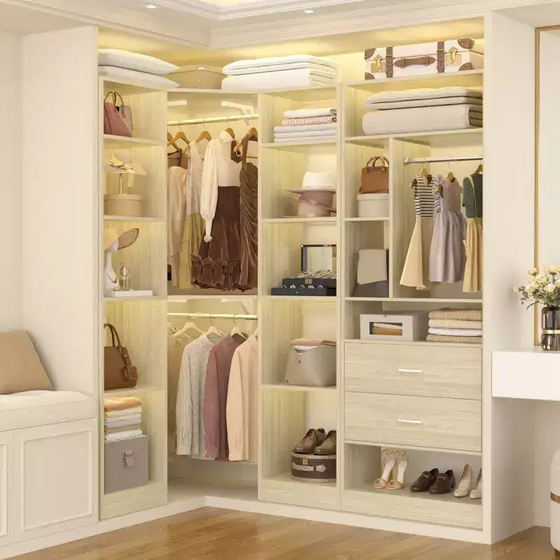 Corner Closet Organizer System with 2 Drawers