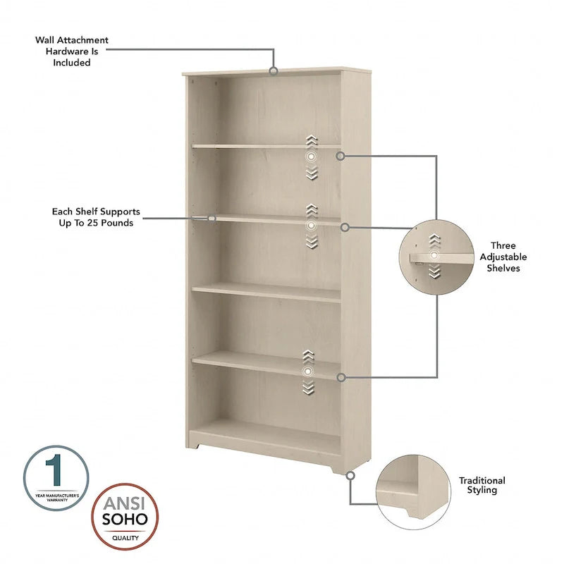 60" L-Shaped Computer Desk with Hutch, 5-Shelf Bookcase & File Drawer, 200 lb Desktop Capacity