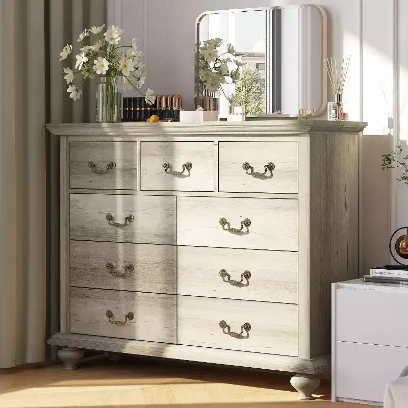 9 Drawers Dresser, Wood Rustic Chest of Drawers with Metal Handles, Storage Organizer for Bedroom, Living Room