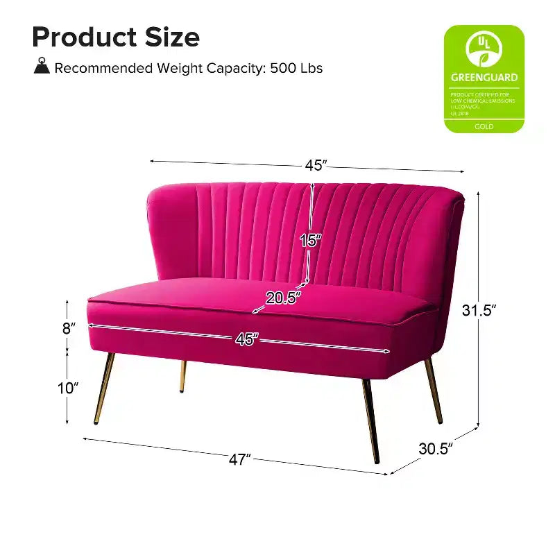 Velvet Nicolas Loveseat Chair Contemporary 2-Seater Sofa for Living Room and Bedroom Tufted Back Loveseat | Karat Home