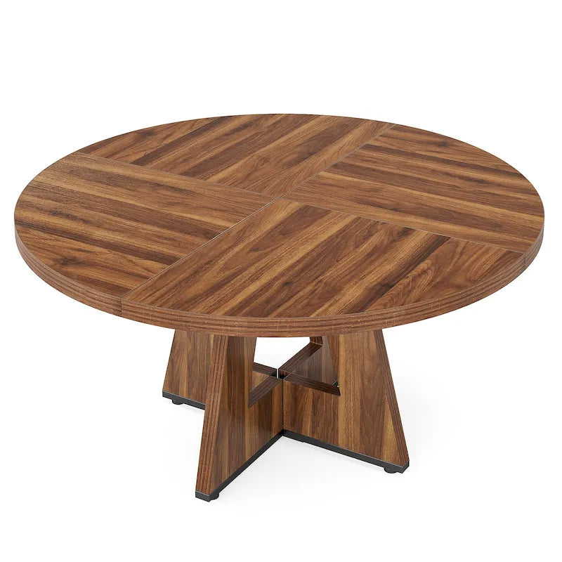 47 Inch Round Dining Table for 4, Wood Farmhouse Dinner Dinning Table for Kitchen Dining Living Room