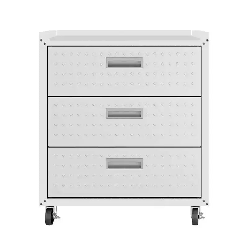 Manhattan Comfort Fortress 3pc Mobile Space Saving Garage Cabinet and Worktable Set 3.0 White