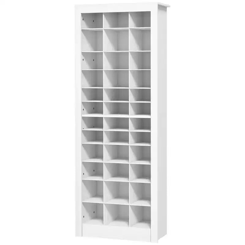 71 Narrow Shoe Cabinet for Entryway Tall Shoe Rack Storage Organizer with 3 Heights of Open Cubes for 36 Pairs of Shoes for Hallway White