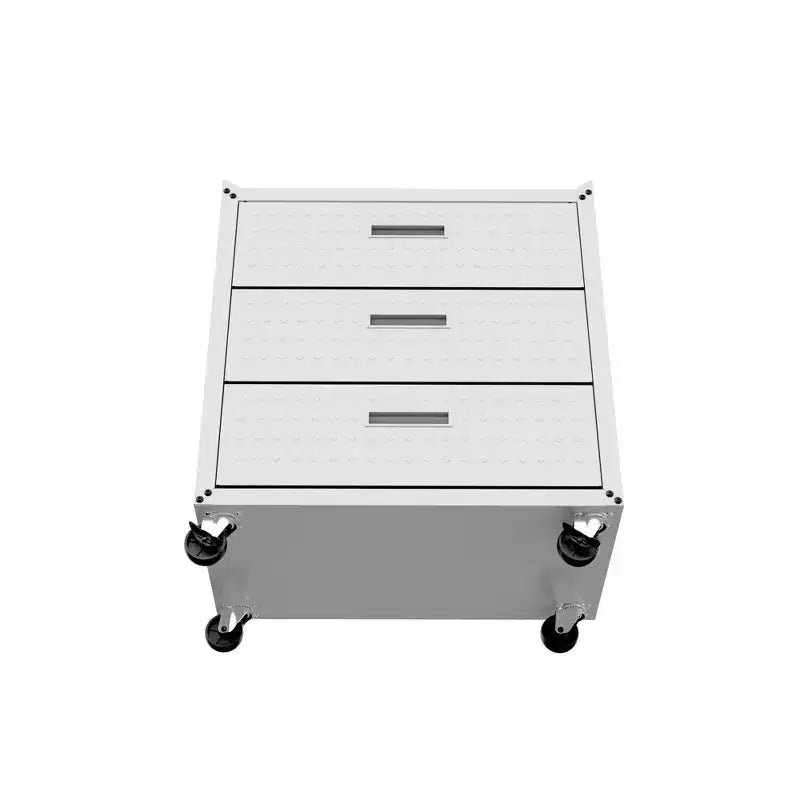 Manhattan Comfort Fortress 3pc Mobile Space Saving Garage Cabinet and Worktable Set 3.0 White