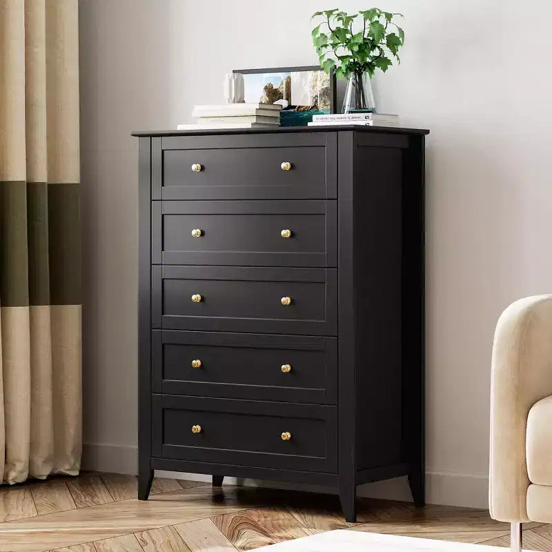 Tall 5 Drawer Dresser with Deep Drawers Metal Knobs Modern Wooden Chest of Drawers for Bedroom Entryway Hallway