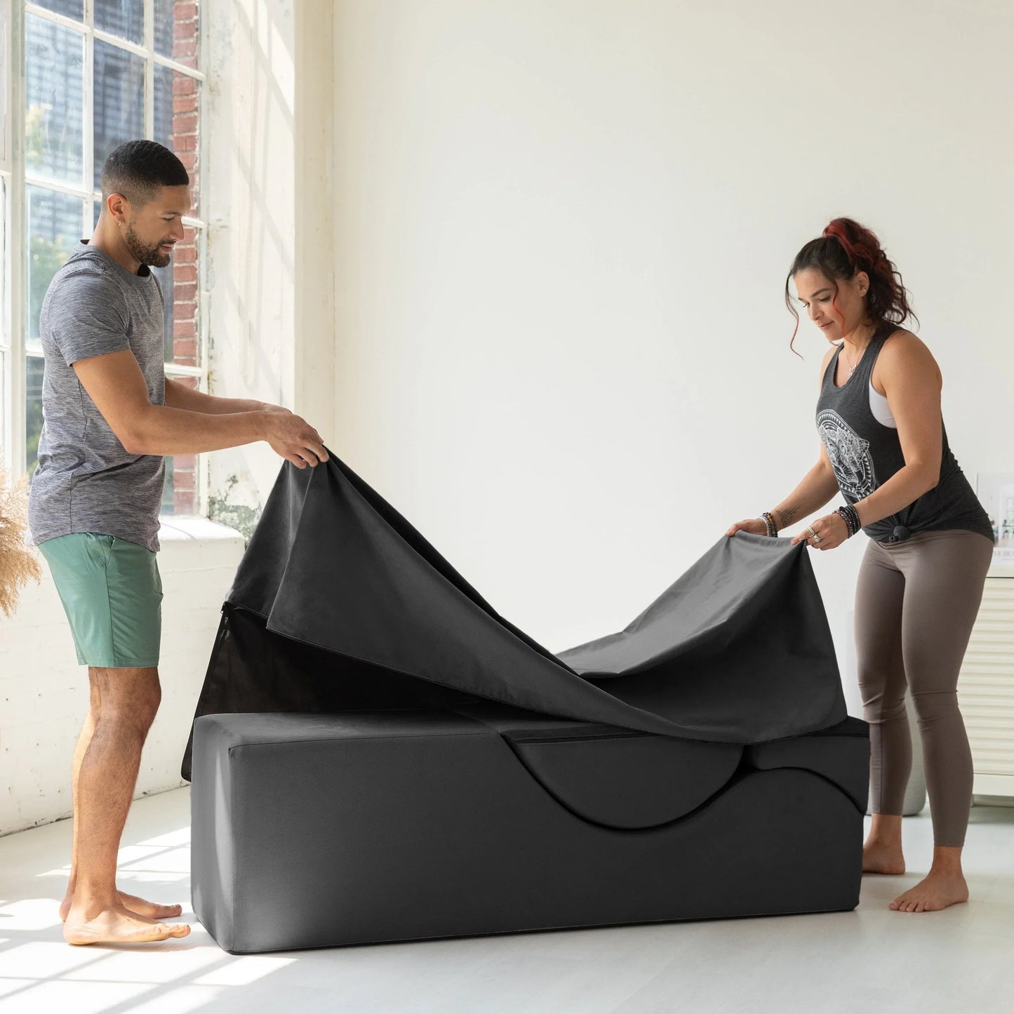 Avana Kami Convertible Chaise / Yoga & Massage - 2-In-1 Ottoman with Concealed Fold Out Yoga Lounge Chair, Microvelvet - N/A