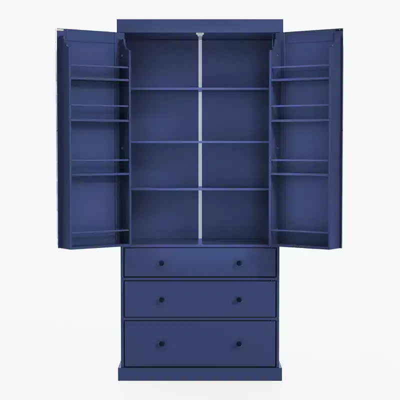 Freestanding Kitchen Pantry Organizer, Cabinet with 3-Adjustable Shelves, 3-Drawers, 8-Door Inner Shelves