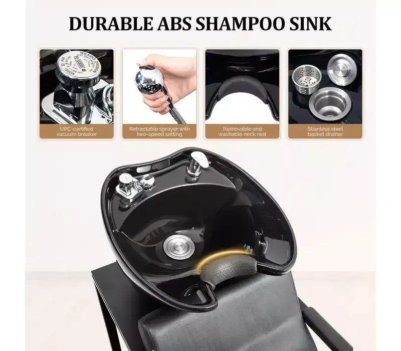 Salon Shampoo Backwash Chair Unit with Porcelain Bowl and Storage Shelf