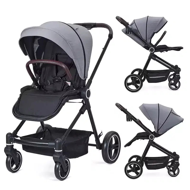 Baby Stroller, Foldable Stroller - High Landscape Pushchair for Newborn & Toddler, Convertible Pram with Reversible Backrest